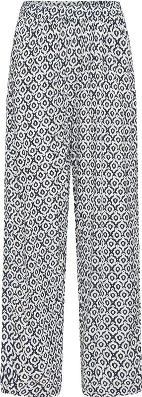 ICHI - Broek - Donkerblauw/Wit - 100% Viscose - Wijde Pijp