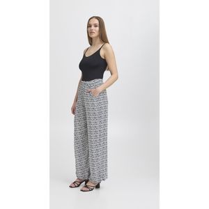 ICHI - Broek - Donkerblauw/Wit - 100% Viscose - Wijde Pijp