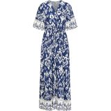 b.young - Jasmina - Jurk - Donkerblauw/Wit - Gevoerde Zoom/Rand - Kimonomouwen