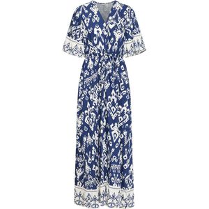 b.young - Jasmina - Jurk - Donkerblauw/Wit - Gevoerde Zoom/Rand - Kimonomouwen