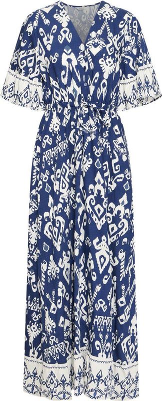 b.young - Jasmina - Jurk - Donkerblauw/Wit - Gevoerde Zoom/Rand - Kimonomouwen