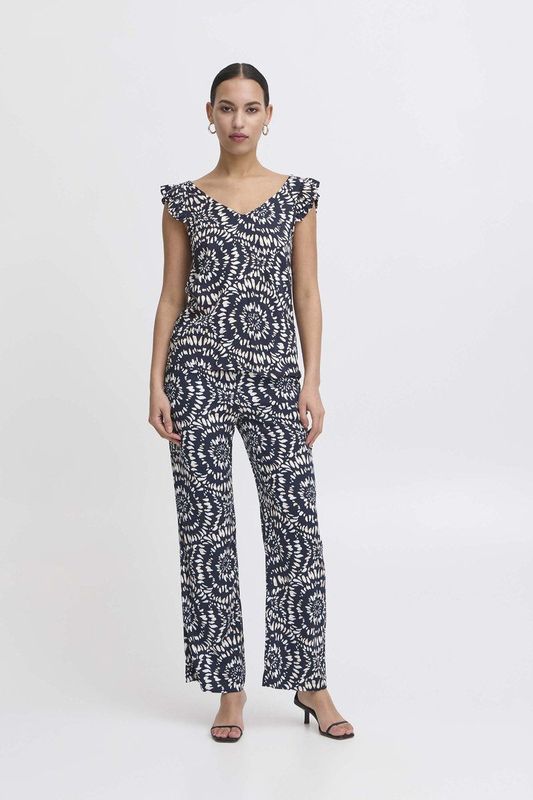 Blousetops - Gevoerde Zoom - Viscose - V-hals - Mouwloos - All-over Patroon