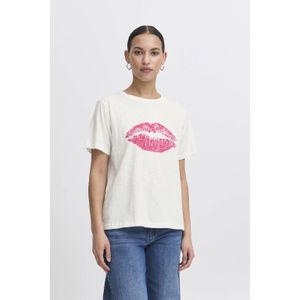 ICHI - T-shirt - Wit - Regular Fit - Katoen - Korte Mouwen