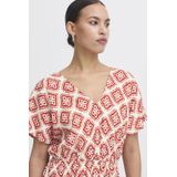 ICHI - Zomerjurk - Rood - Midi-stijl - Korte Mouwen - V-hals