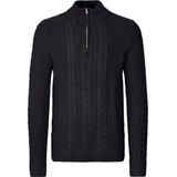 Gebreide Trui - Black - Regular Fit - Lange Mouwen - Staande Kraag