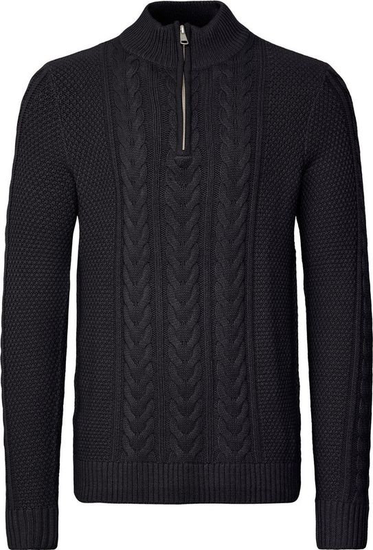 Gebreide Trui - Black - Regular Fit - Lange Mouwen - Staande Kraag