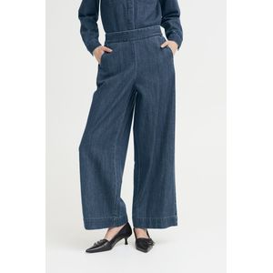 ICHI - Wide Leg Regular Waist Casual Broek - Donkerblauw - Denim