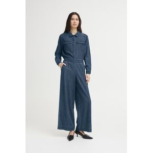 ICHI - Denim Wide Leg - Casual Broek - Donkerblauw - Regular Waist