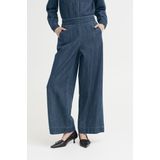 ICHI - Wide Leg Regular Waist Casual Broek - Donkerblauw - Denim