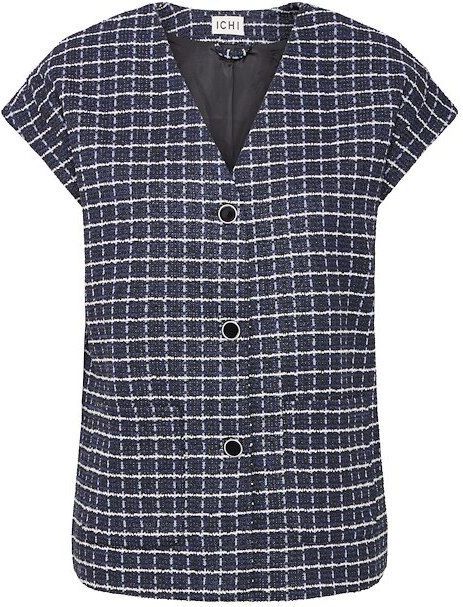 ICHI - Blousetop - Donkerblauw - Regular Fit - Lange Mouwen - V-hals