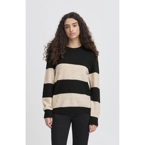 ICHI - IHEDEEN - Gebreide Trui - Beige/Zwart - Lange Mouw