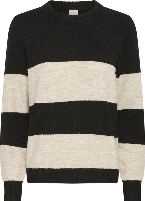 ICHI - IHEDEEN - Gebreide Trui - Beige/Zwart - Lange Mouw