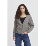 ICHI - Gebreid Vest - Grijs - Lange Mouwen - V-hals