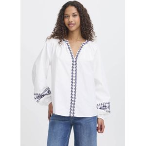 ICHI - Top - Wit - Lange Ballonmouwen - V-hals - 100% Katoen