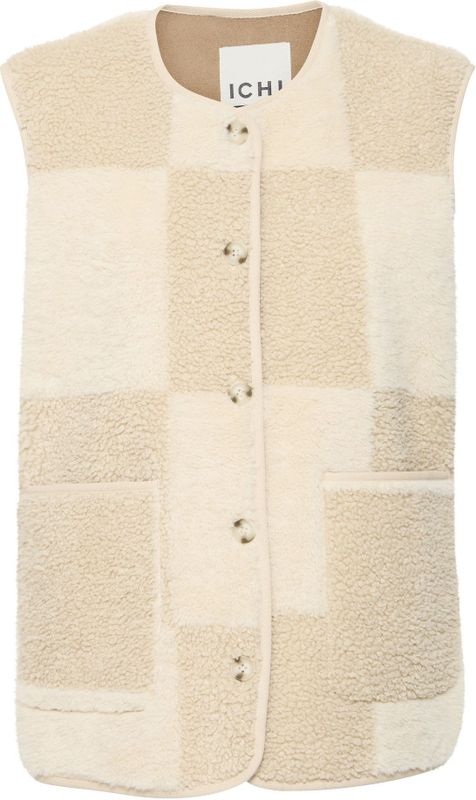 ICHI - Gilet - Crème - Mouwloos - Reverskraag - Knoopsluiting