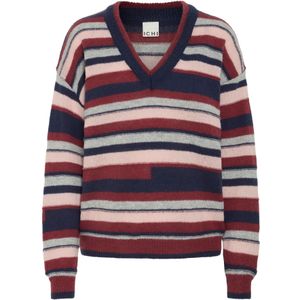 ICHI - IHASTRA - Gebreide Trui - Navy / Grijs Gemêleerd / Rosé / Donkerrood