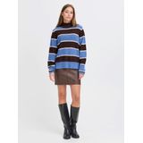 ICHI - IHEDEEN - Trui - Royal Blue - Donkerbruin - Wit - Losse Pasvorm