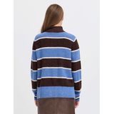 ICHI - IHEDEEN - Trui - Royal Blue - Donkerbruin - Wit - Losse Pasvorm