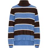 ICHI - IHEDEEN - Trui - Royal Blue - Donkerbruin - Wit - Losse Pasvorm