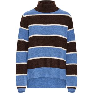 ICHI - IHEDEEN - Trui - Royal Blue - Donkerbruin - Wit - Losse Pasvorm