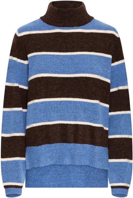 ICHI - IHEDEEN - Trui - Royal Blue - Donkerbruin - Wit - Losse Pasvorm