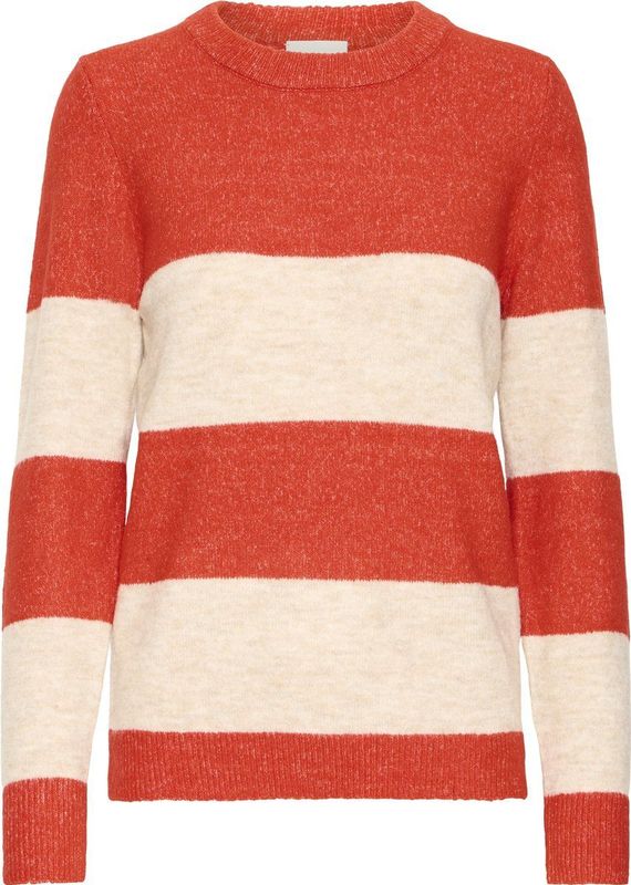 ICHI - Fijn Gebreide Trui - Rood - Regular Fit - Lange Mouwen