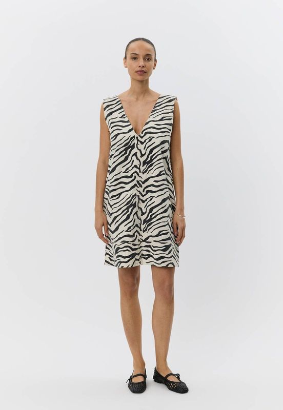 Jerseyjurken - Dierenprint - Katoen - V-hals - Mouwloos - Knielengte