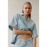 Sofie Schnoor - Denim Blouse - Blauw - Denim - Korte Mouwen - Sterrenpatroon