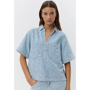 Sofie Schnoor - Denim Blouse - Blauw - Denim - Korte Mouwen - Sterrenpatroon