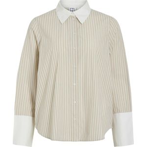 ROUGE EDIT - Shirt - Beige/Wit - Oversized - Lange Mouw - Gestreept