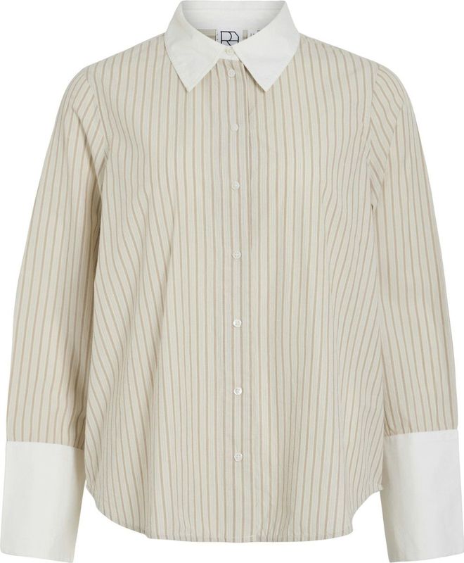 ROUGE EDIT - Shirt - Beige/Wit - Oversized - Lange Mouw - Gestreept