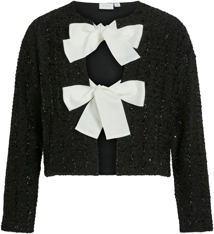 VILA - Viotta - Gebreid Vest - Zwart / Wit