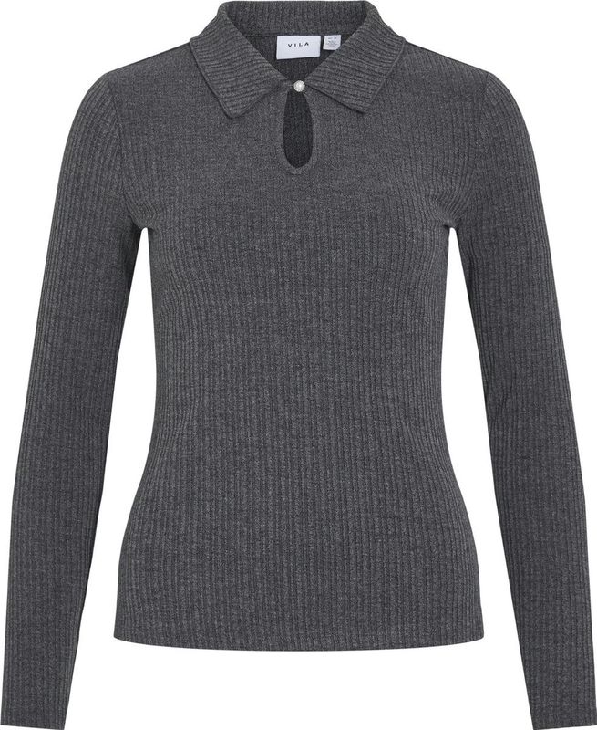 Vila - Viattica - Poloshirt - Grijs - Lange Mouwen