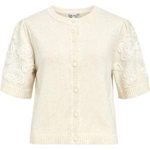 Beige Gebreid Vest met Goudkleurige Knopen