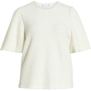 VILA - VIHEBA - Top - Ecru - Ronde Hals - Half Lange Wijde Mouwen