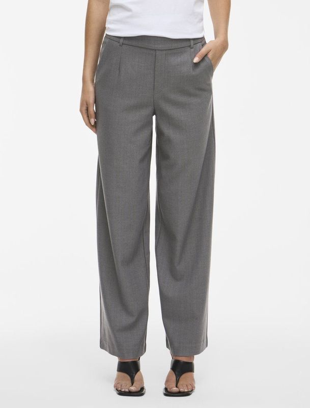 VILA - VIVarone - Broek - Grijs Gemêleerd - Wide Leg - High Waist