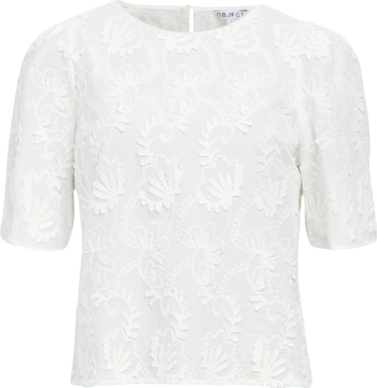 Object - Mya - Blouse - Korte Mouwen - Regular Fit - Ronde Hals - Borduurwerk
