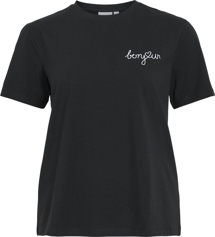 T-shirt - Zwart - Jersey - Ronde Hals - Kwartmouw