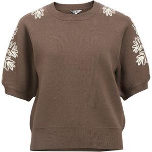 OBJECT - OBJRashia - Gebreide Trui - Chocoladebruin - Bloemenprint