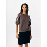 OBJECT - OBJRashia - Gebreide Trui - Chocoladebruin - Bloemenprint