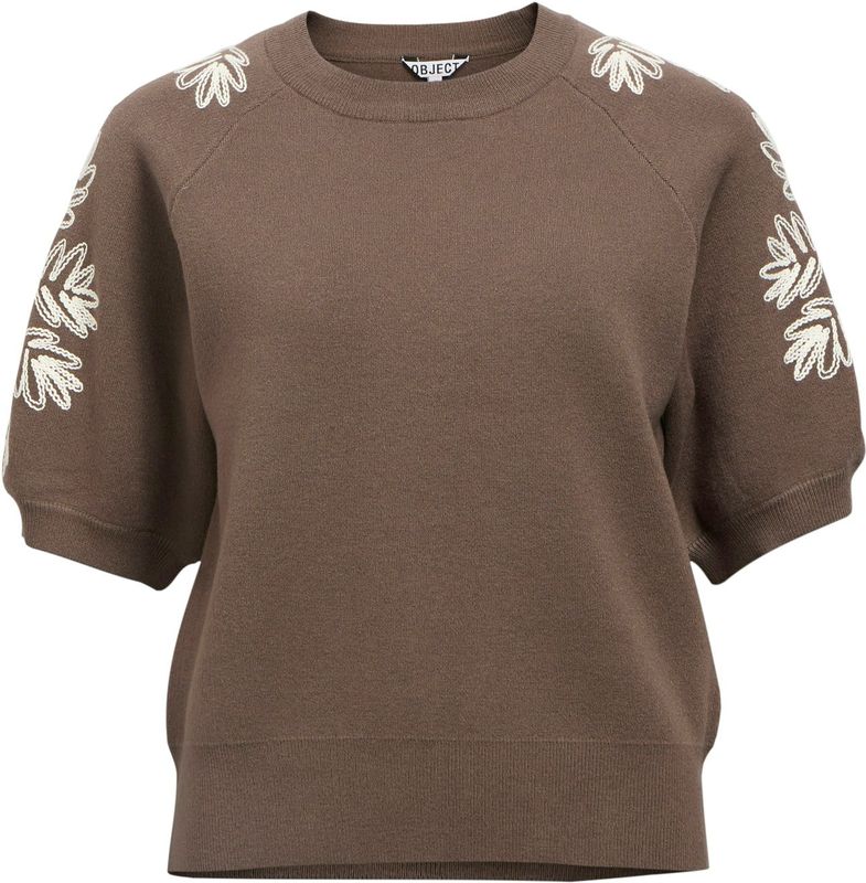 OBJECT - OBJRashia - Gebreide Trui - Chocoladebruin - Bloemenprint