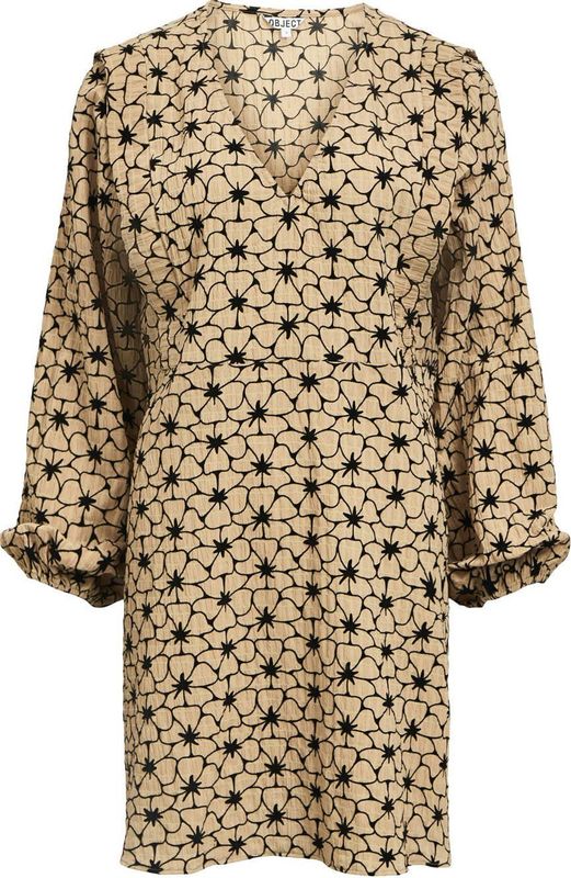OBJECT - OBJDEA - Gebloemde Korte Jurk - Beige - Polyester