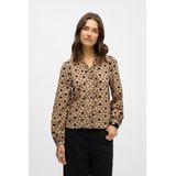 OBJECT - OBJDEA - Gebloemde Top - Beige - Lange Mouwen - Opstaande Kraag