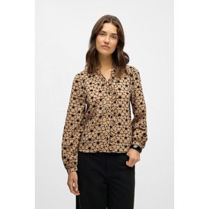 OBJECT - OBJDEA - Gebloemde Top - Beige - Lange Mouwen - Opstaande Kraag