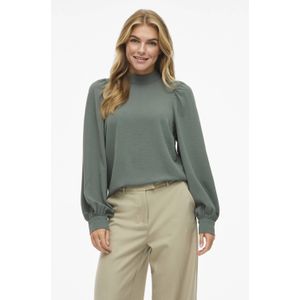 VILA - VIPALLAS - Top - Grijsgroen - Lange Ballonmouwen - Opstaande Kraag