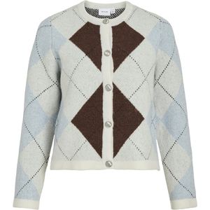 Vila - Vikayla O-neck LS Check Knit - Damesvest - Beige