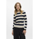 OBJECT - OBJEbba - Gebreide Trui - Lichtbeige/Navy - Lange Mouw