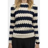 OBJECT - OBJEbba - Gebreide Trui - Lichtbeige/Navy - Lange Mouw