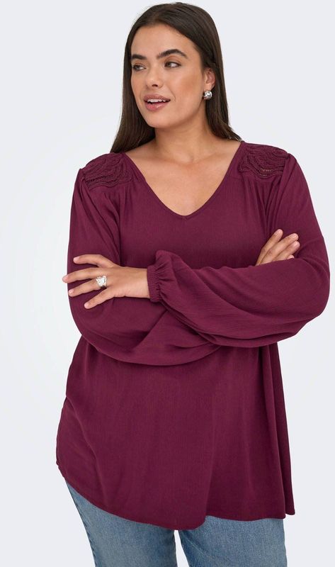 ONLY CARMAKOMA - Tops - Viscose - V-Hals - Lange Mouwen - Puff Mouwen - Borduursel