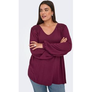 ONLY CARMAKOMA - Top - Viscose - V-Hals - Lange Mouwen - Puff Mouwen - Borduursel